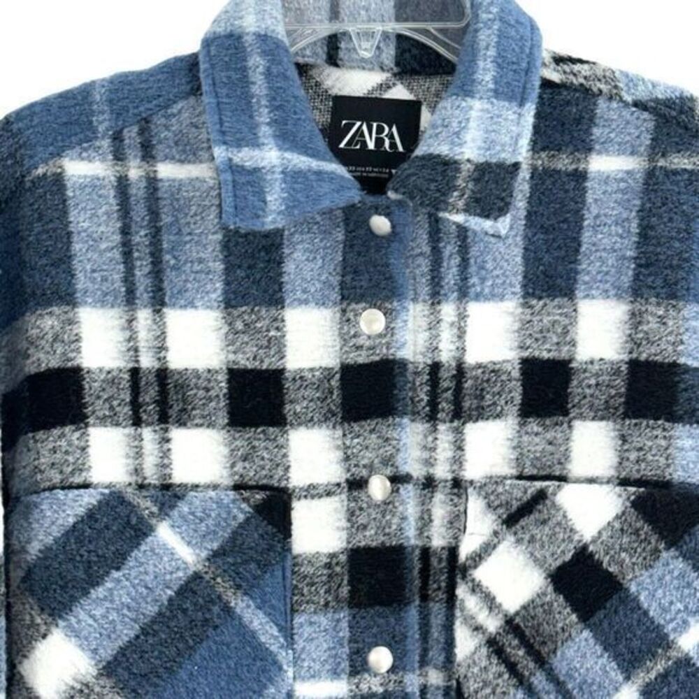 Zara Women's Blue Oversize Plaid Flannel Jacket Women's Size XS - Picture 6 of 11